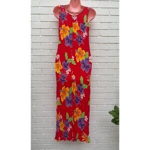 Pineapple Moon Women's Hawaiian Red Floral Strechy Maxi dress One Size